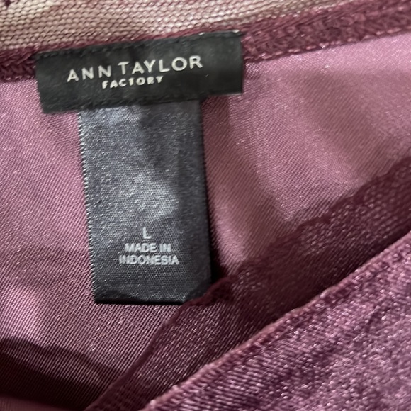 Ann Taylor Factory luxurious velvet like deep purple shell with tiny lace edge - Picture 2 of 6